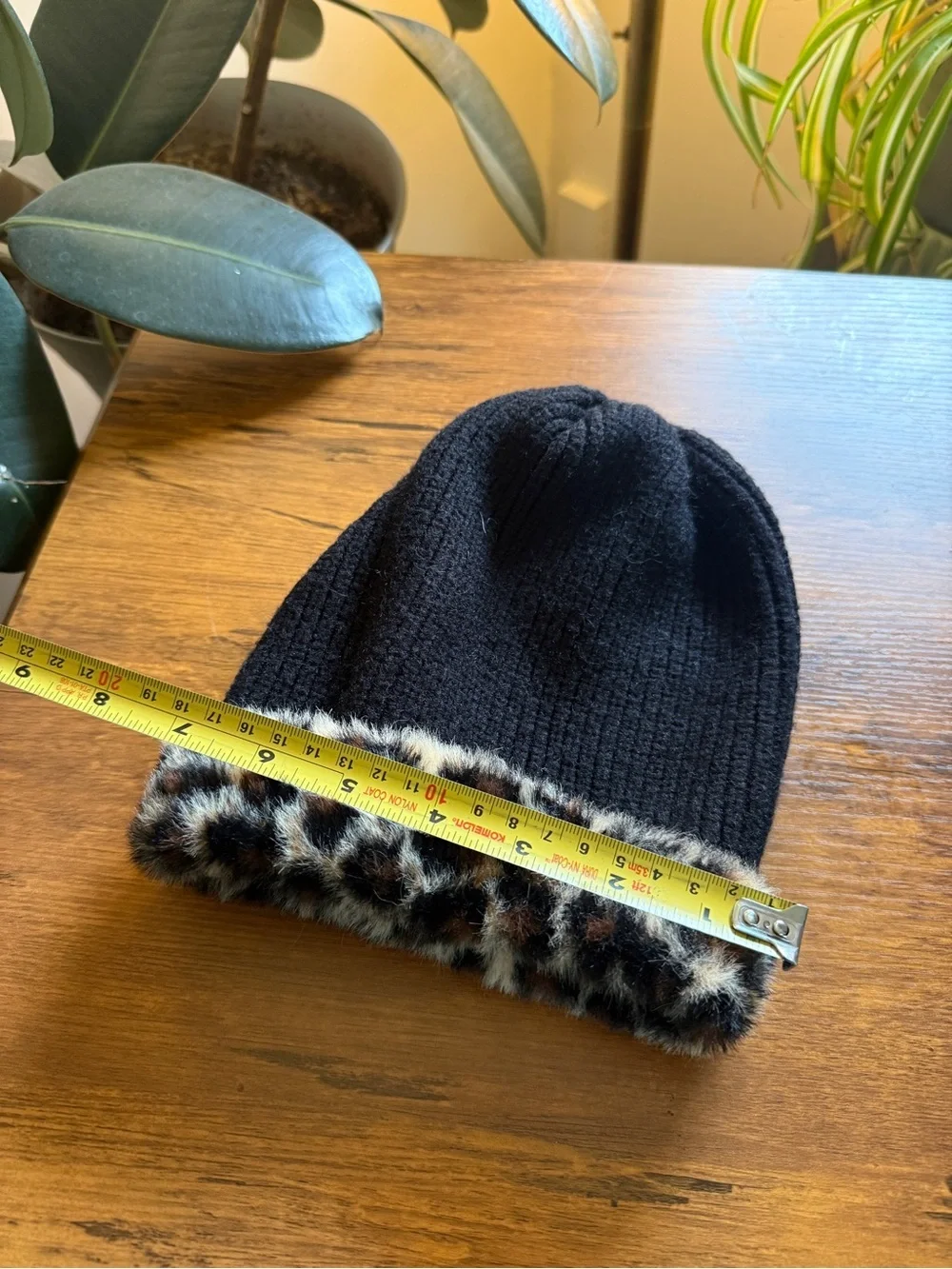 Black Beanie with Leopard Faux-Fur Cuff